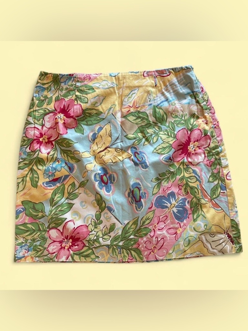 Talbots Pastel Seashell & Floral Mini Skirt in Yellow, Pink, Blue